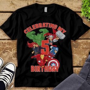 Marvel Avengers Celebrating My 5th Birthday T-Shirt Unisex Tee Adult T-shirt